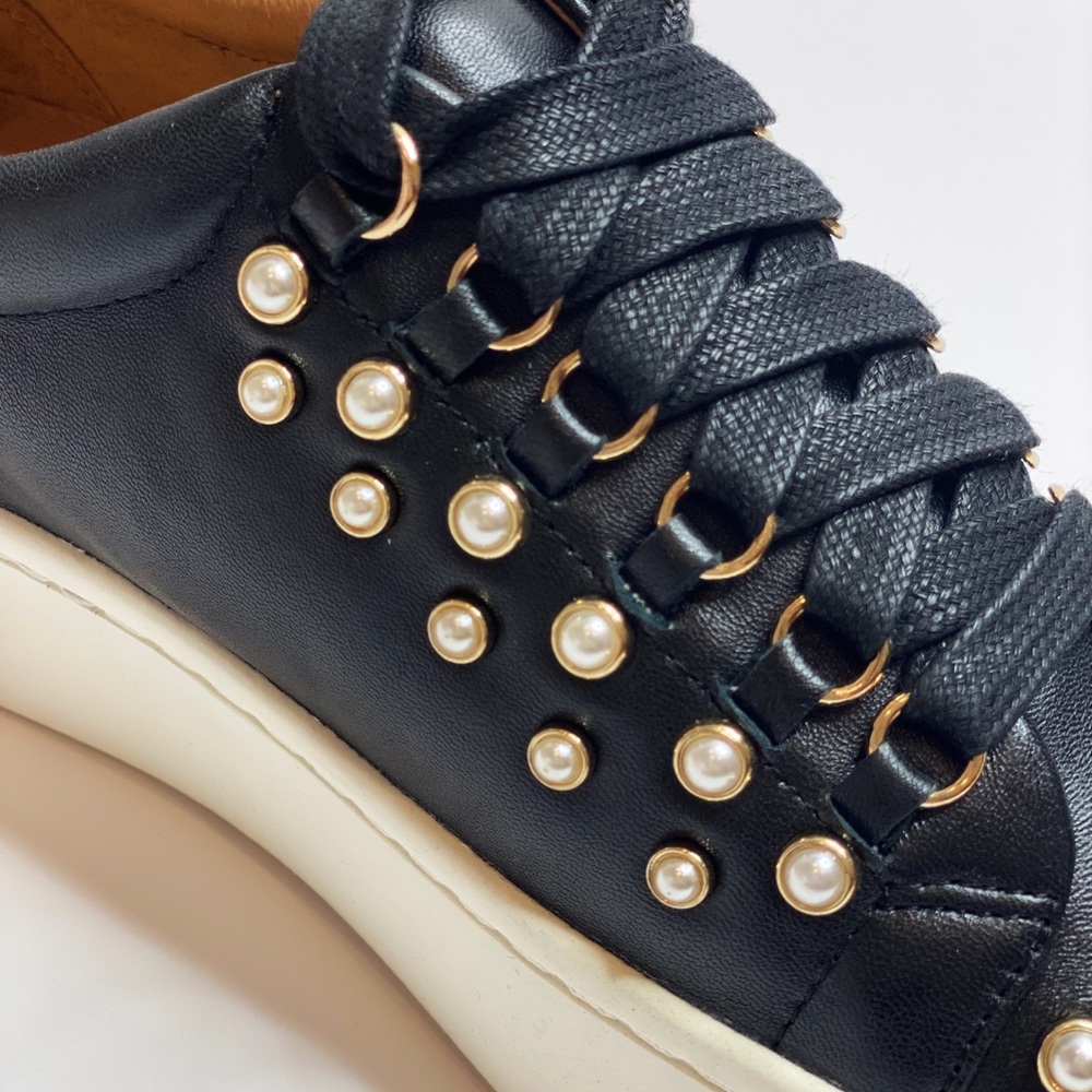 NEW Joie Handan Black Leather Pearl Sneakers - Picture 7 of 7